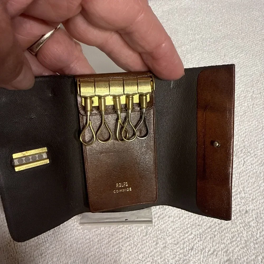 Vintage Rolfs Tri Fold Key Caddy Key Holder Leather Cow Hide Brown Case u